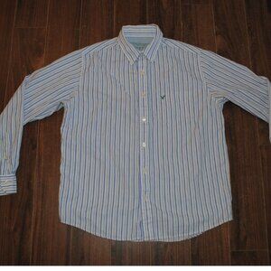 American Eagle Outfitters Long Sleeve Striped Blue Shirt Med Cotton 44" Chest
